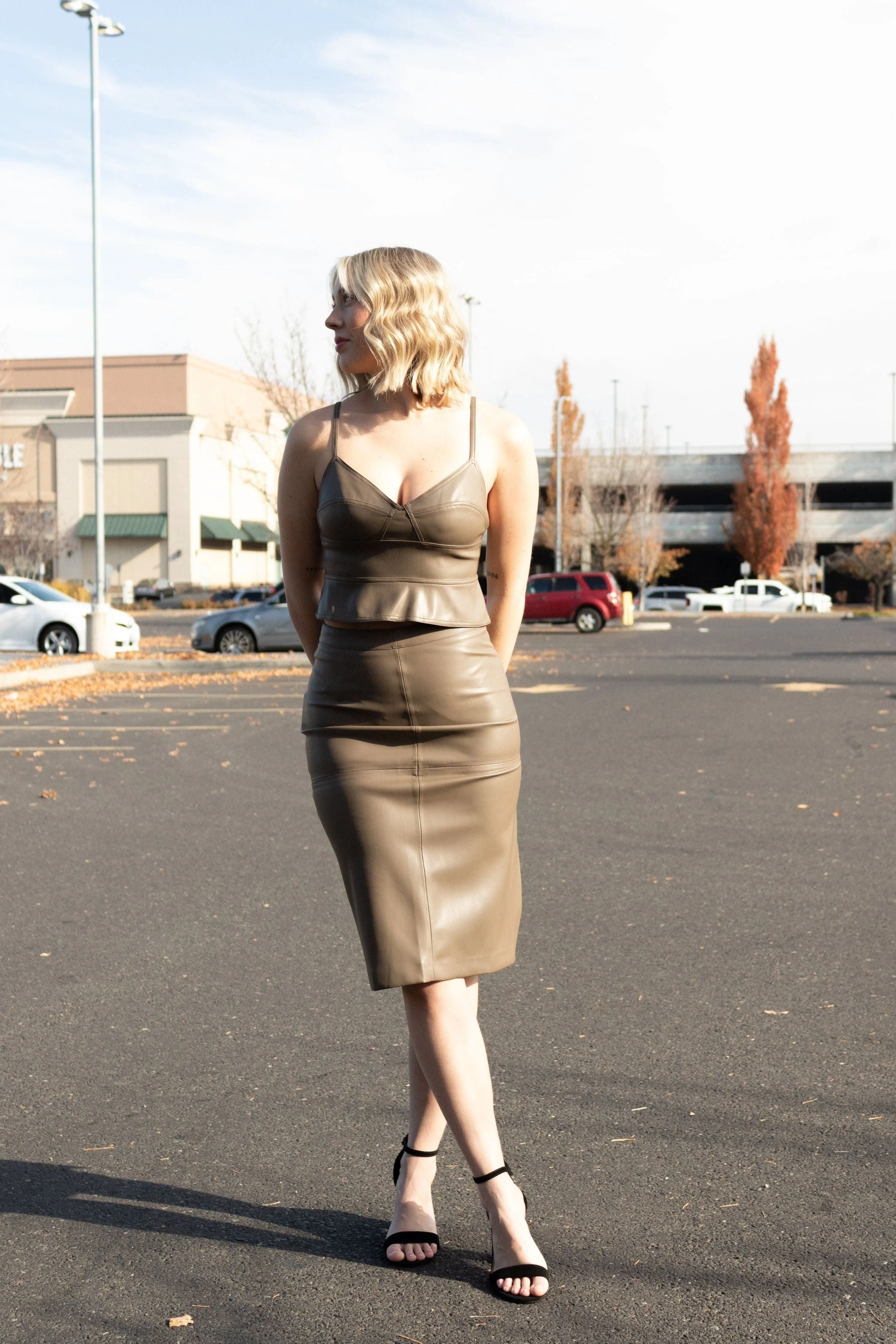 Faux Leather Midi Skirt