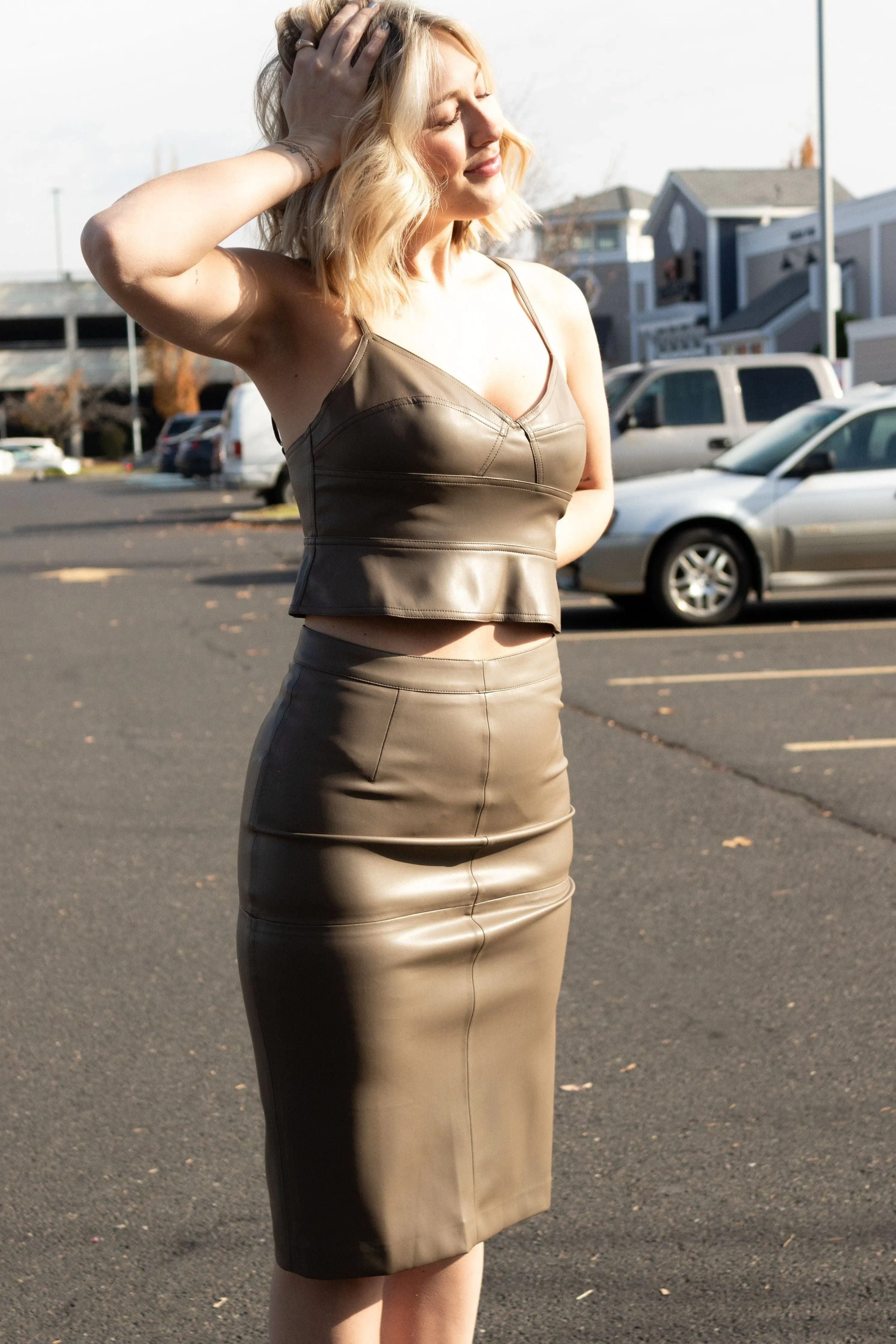 Faux Leather Midi Skirt