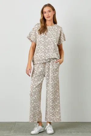 Floral knit jacquard elastic waist pants (part of a set)