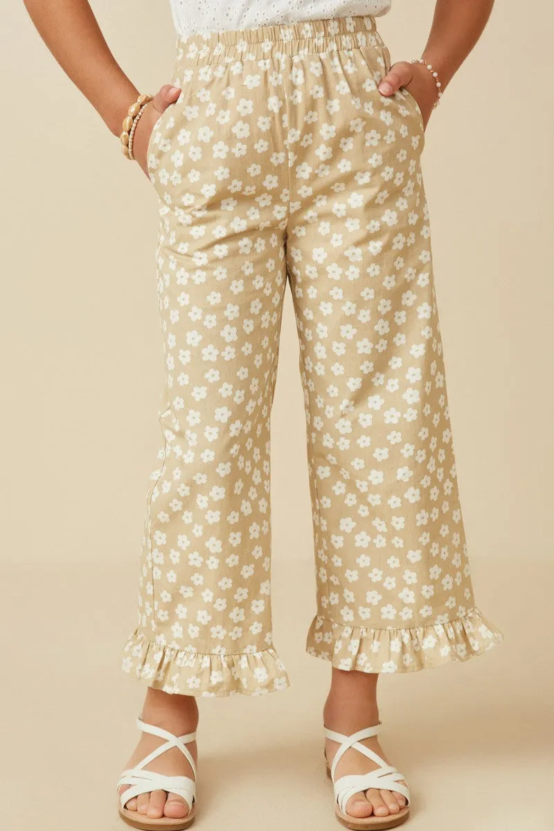 Floral Ruffle Hem Pants