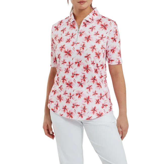 FootJoy Womens 1/2 Sleeve Floral Shirt - Pink / Red / Black
