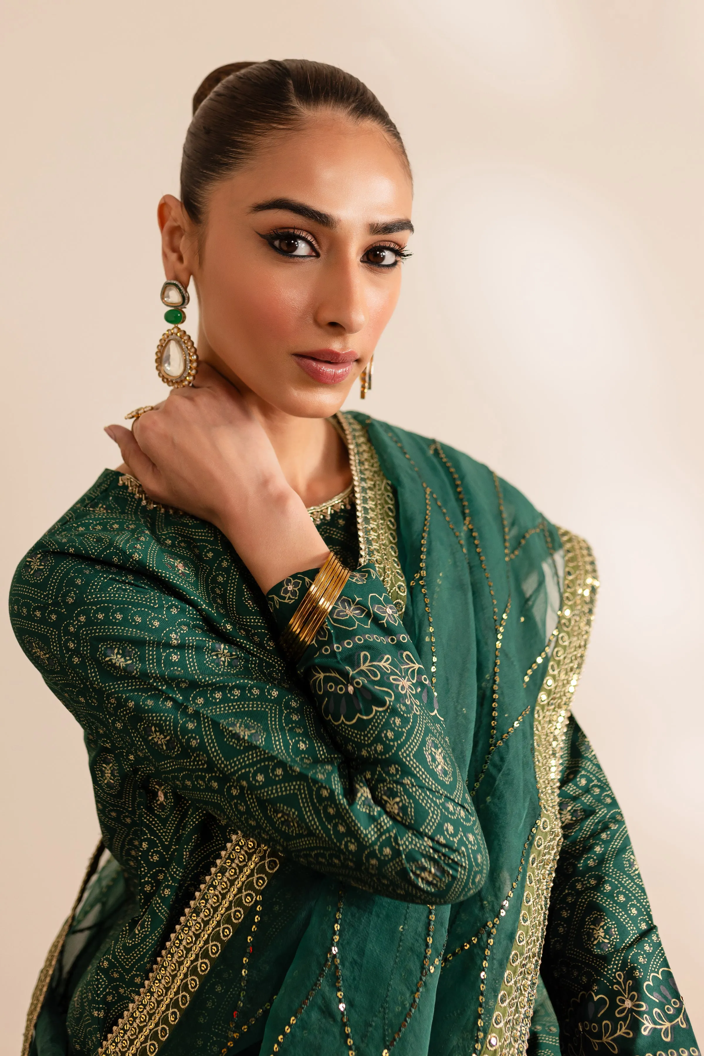 Forest Green 3Pc - Embroidered Luxe Pret