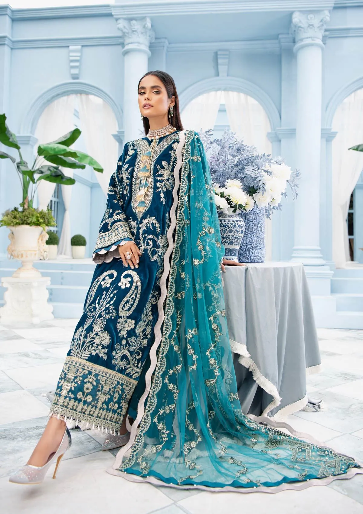 Formal Pakistani Shalwar Kameez in Teal Shade #PF269