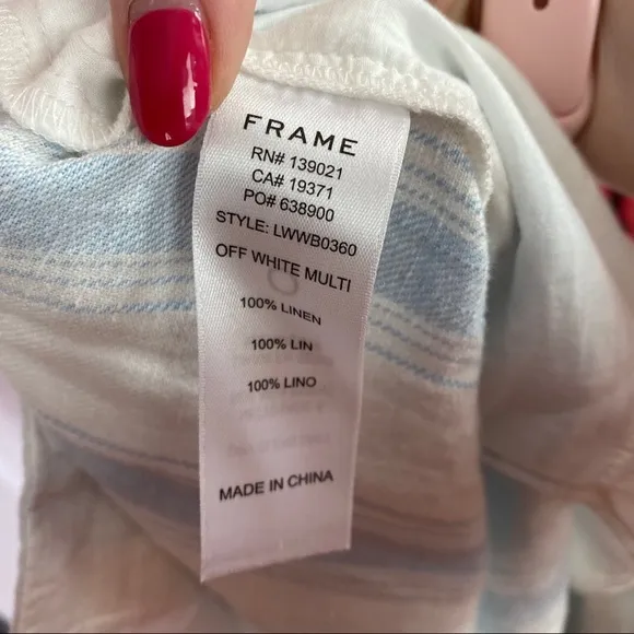Frame Fine Stripe Linen Shorts, size 16 NWT