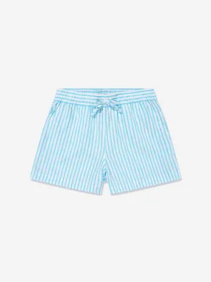 Girls Striped Logo Shorts in Blue