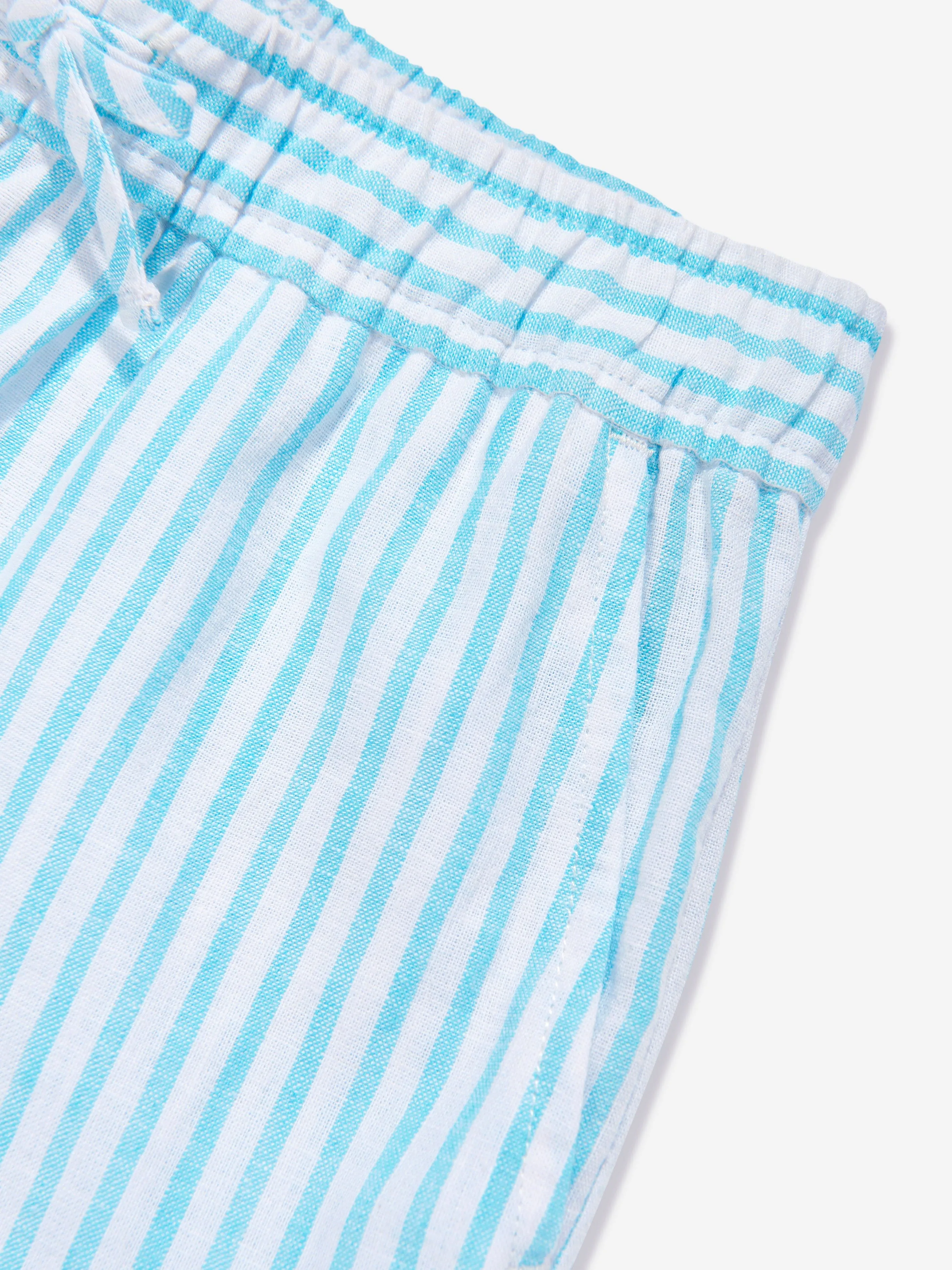 Girls Striped Logo Shorts in Blue