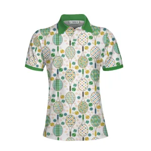 Green And Golden Tennis Pattern Short Sleeve Women Polo Shirt