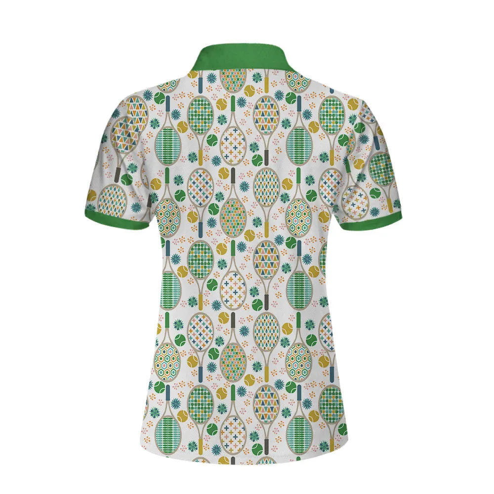 Green And Golden Tennis Pattern Short Sleeve Women Polo Shirt