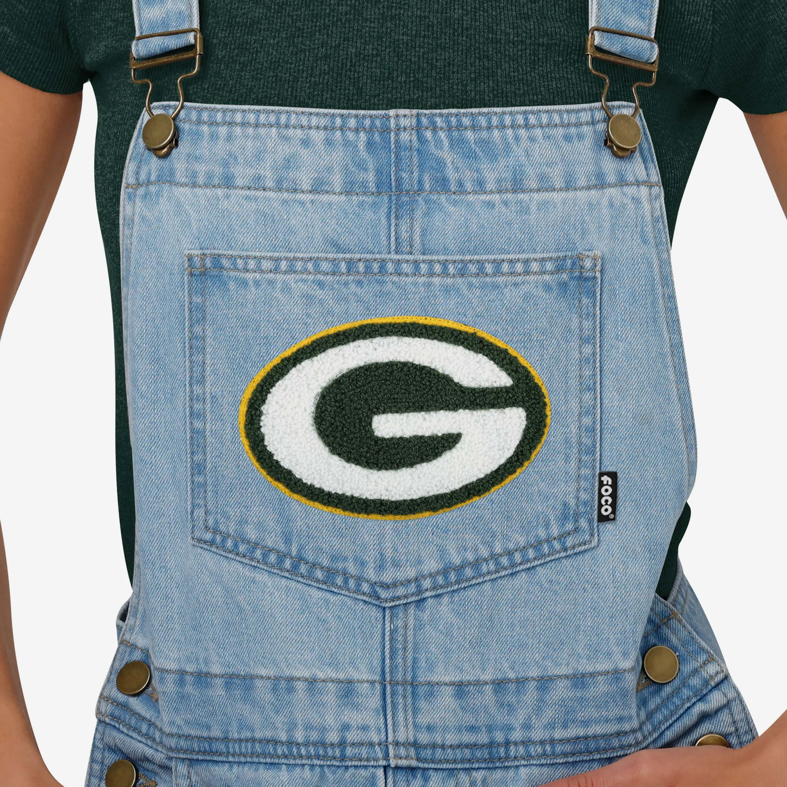 Green Bay Packers Womens Big Logo Denim Bib Shortalls