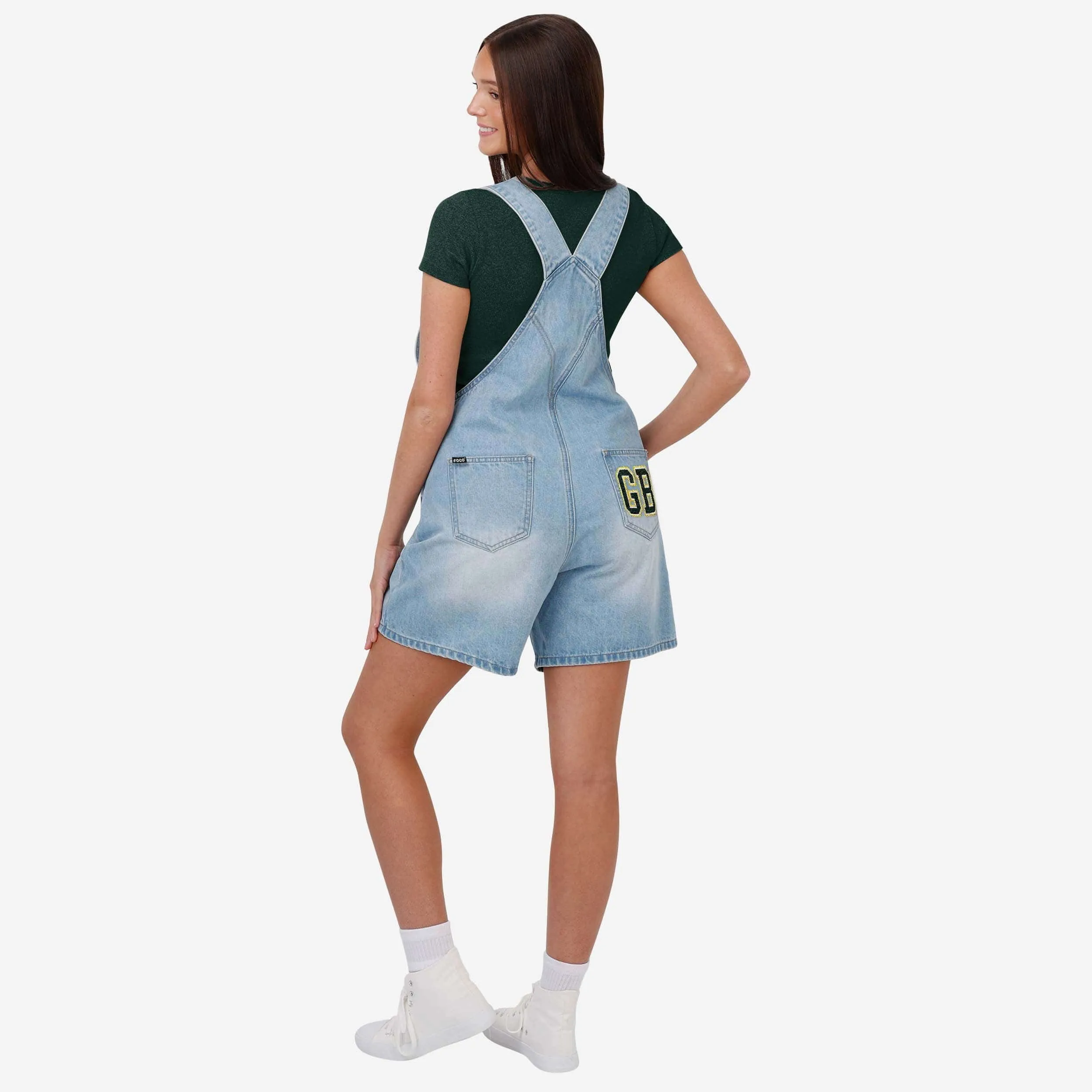 Green Bay Packers Womens Big Logo Denim Bib Shortalls