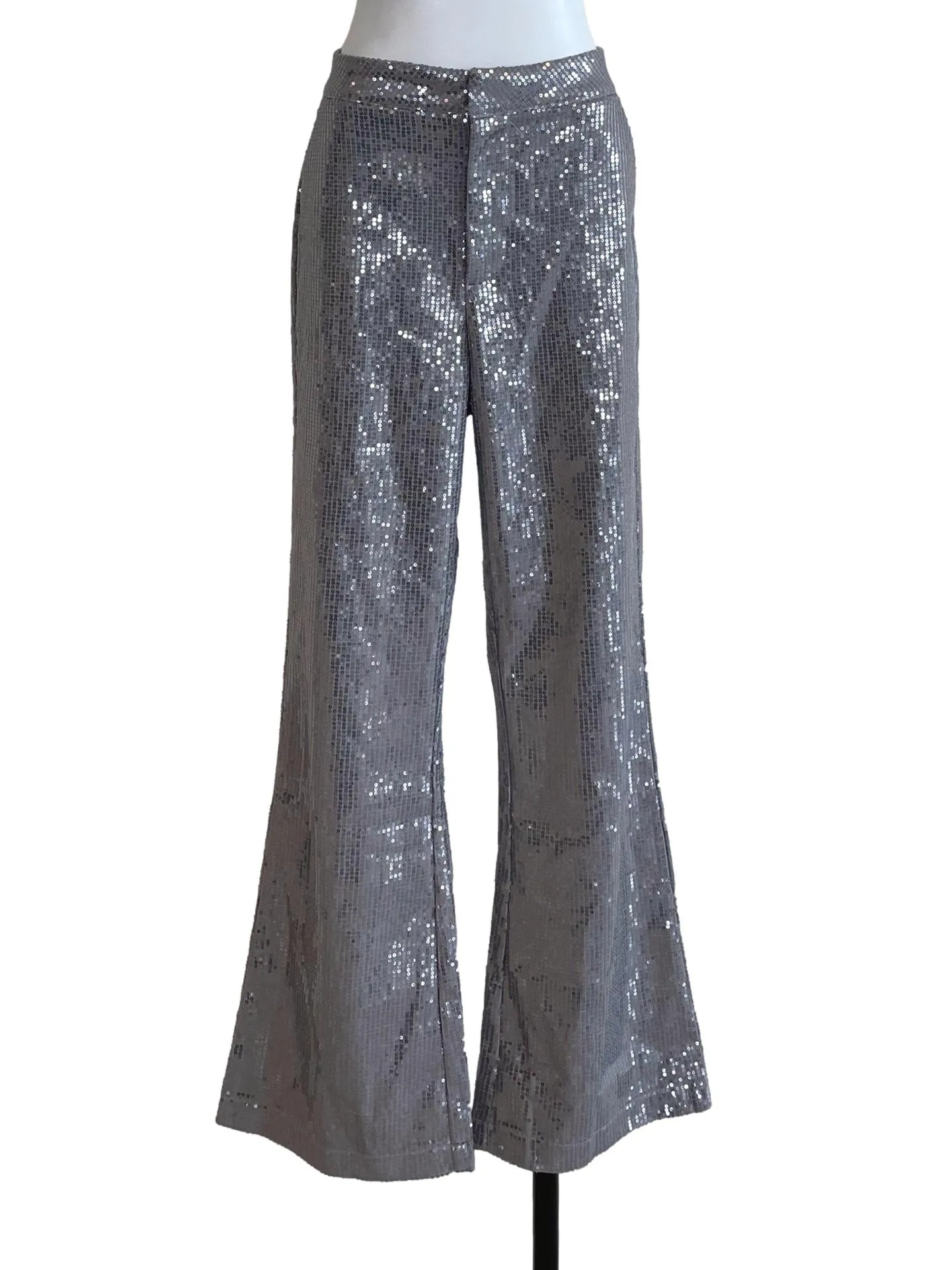 Grey Sequin Wide Pants