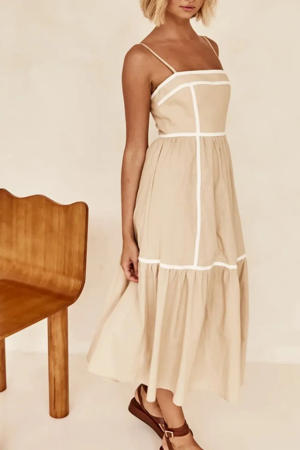 Hazel Blues® |  Contrast Trim Square Neck Midi Cami Dress