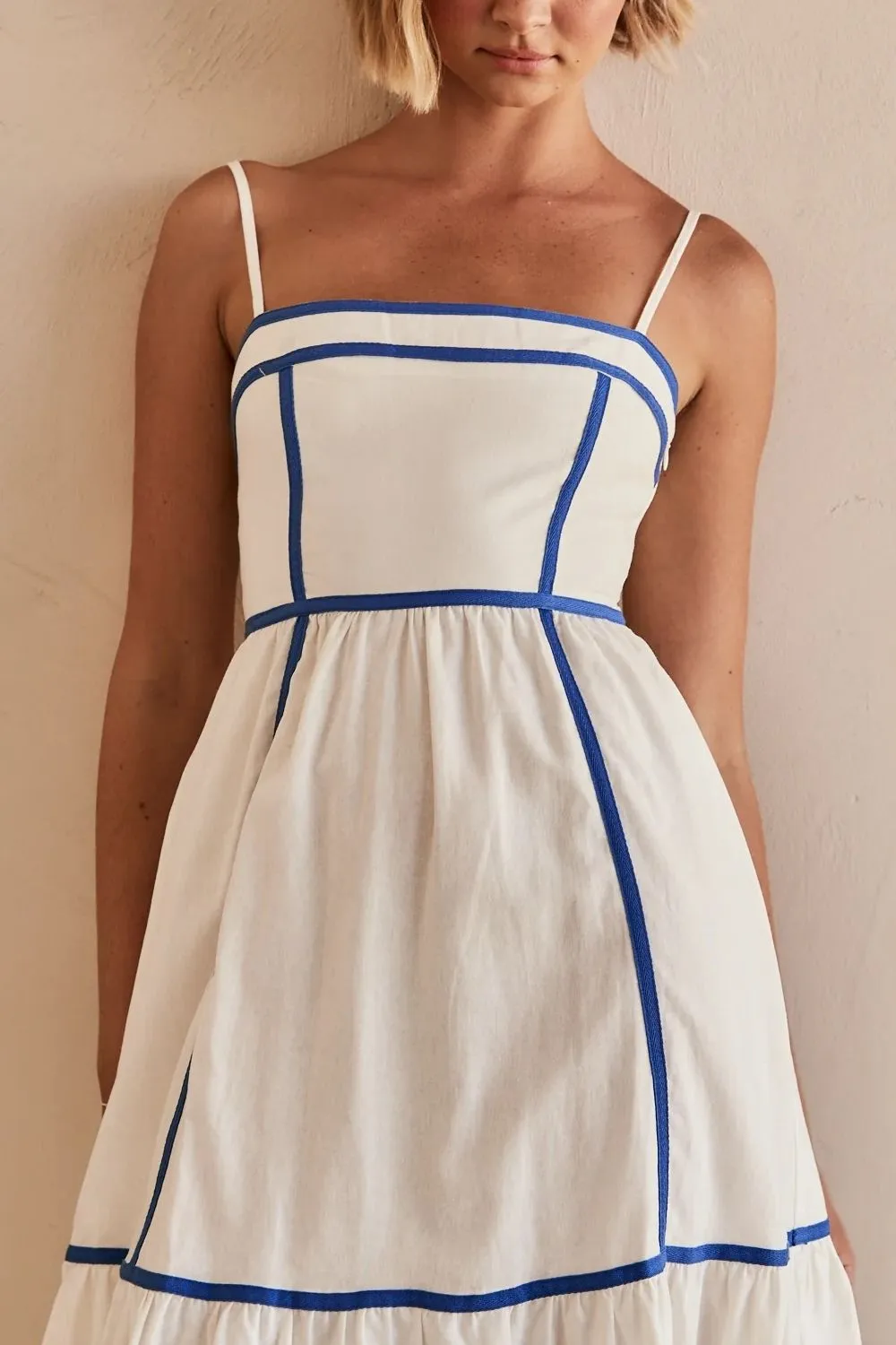 Hazel Blues® |  Contrast Trim Square Neck Midi Cami Dress
