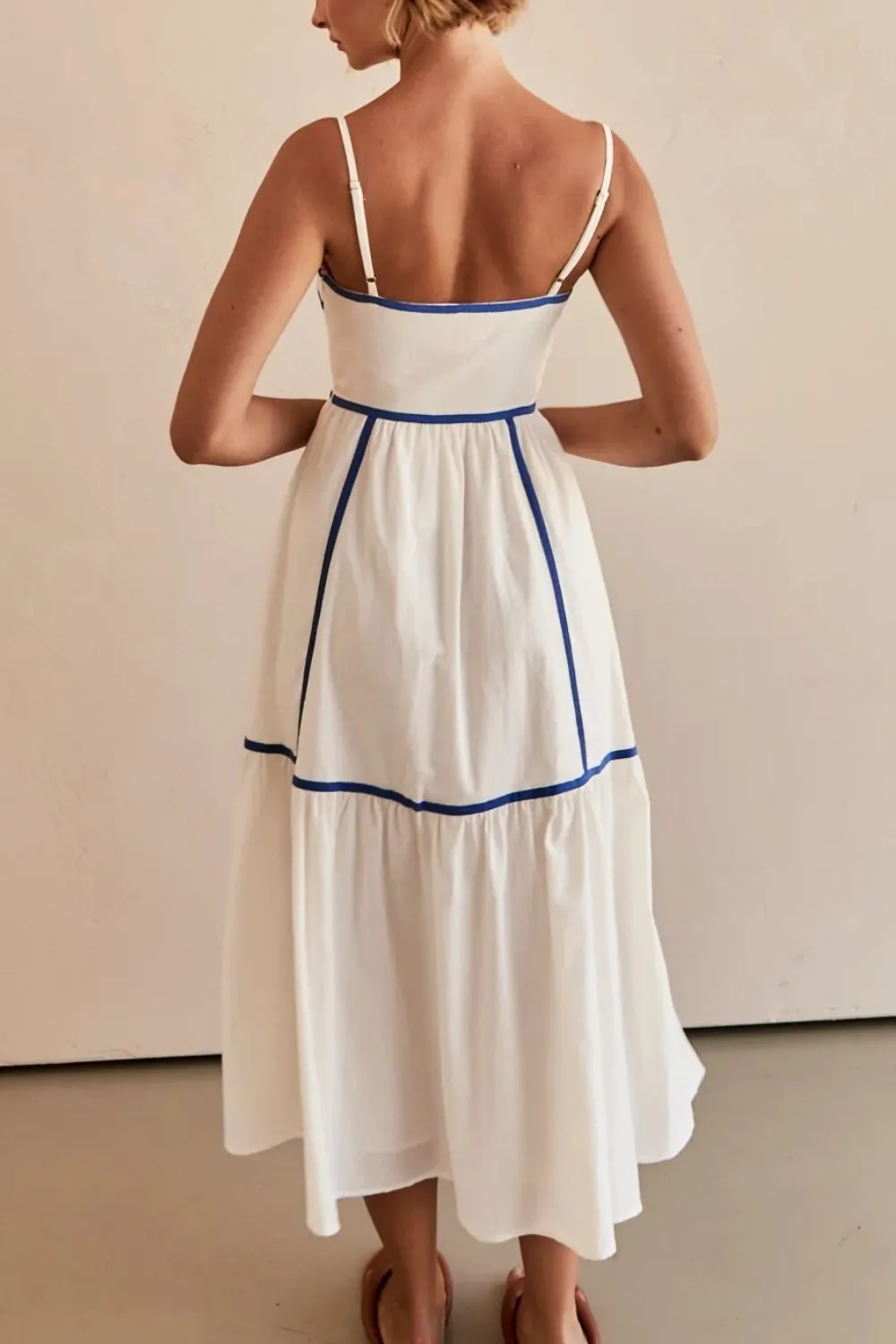 Hazel Blues® |  Contrast Trim Square Neck Midi Cami Dress