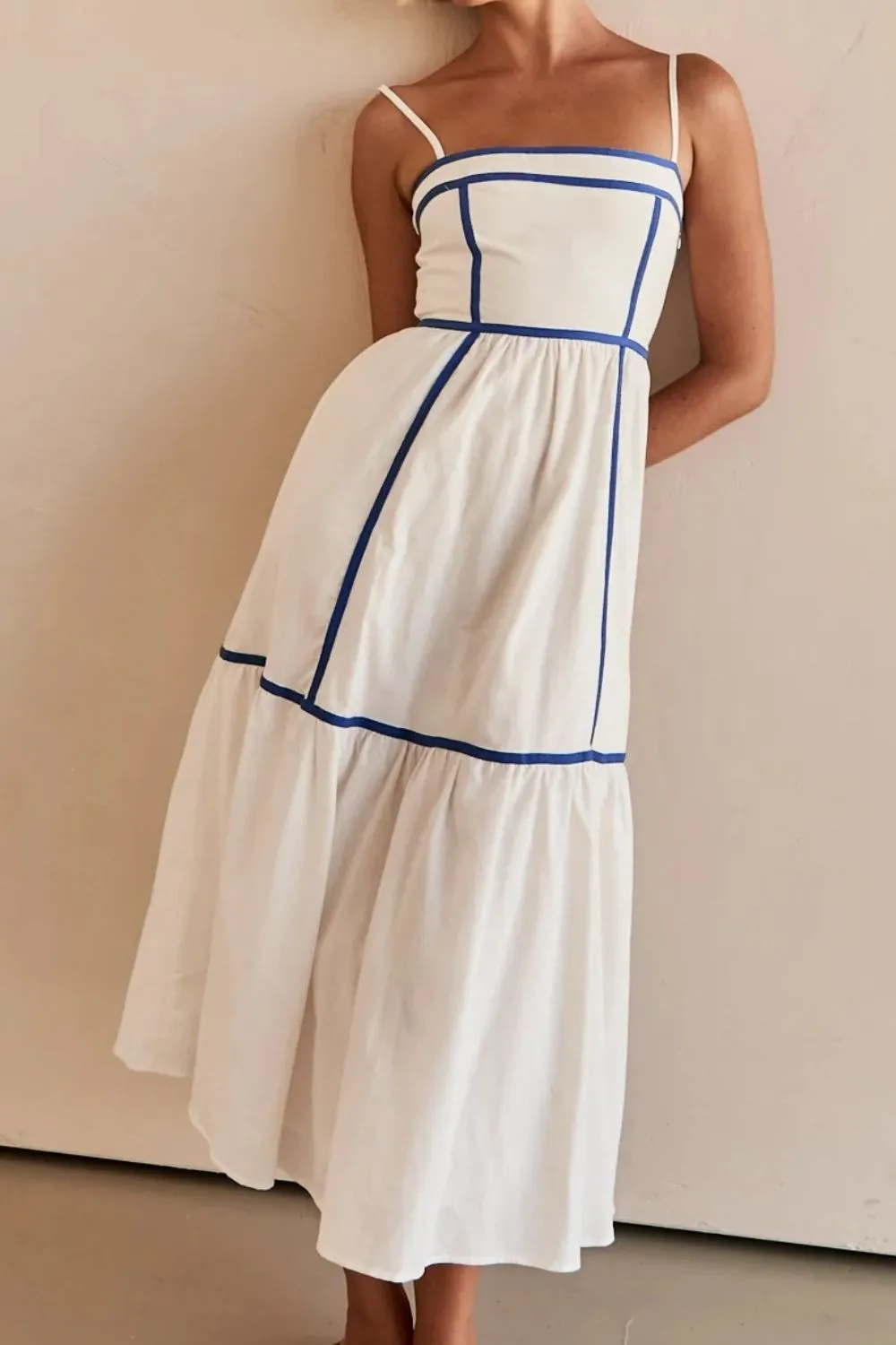 Hazel Blues® |  Contrast Trim Square Neck Midi Cami Dress