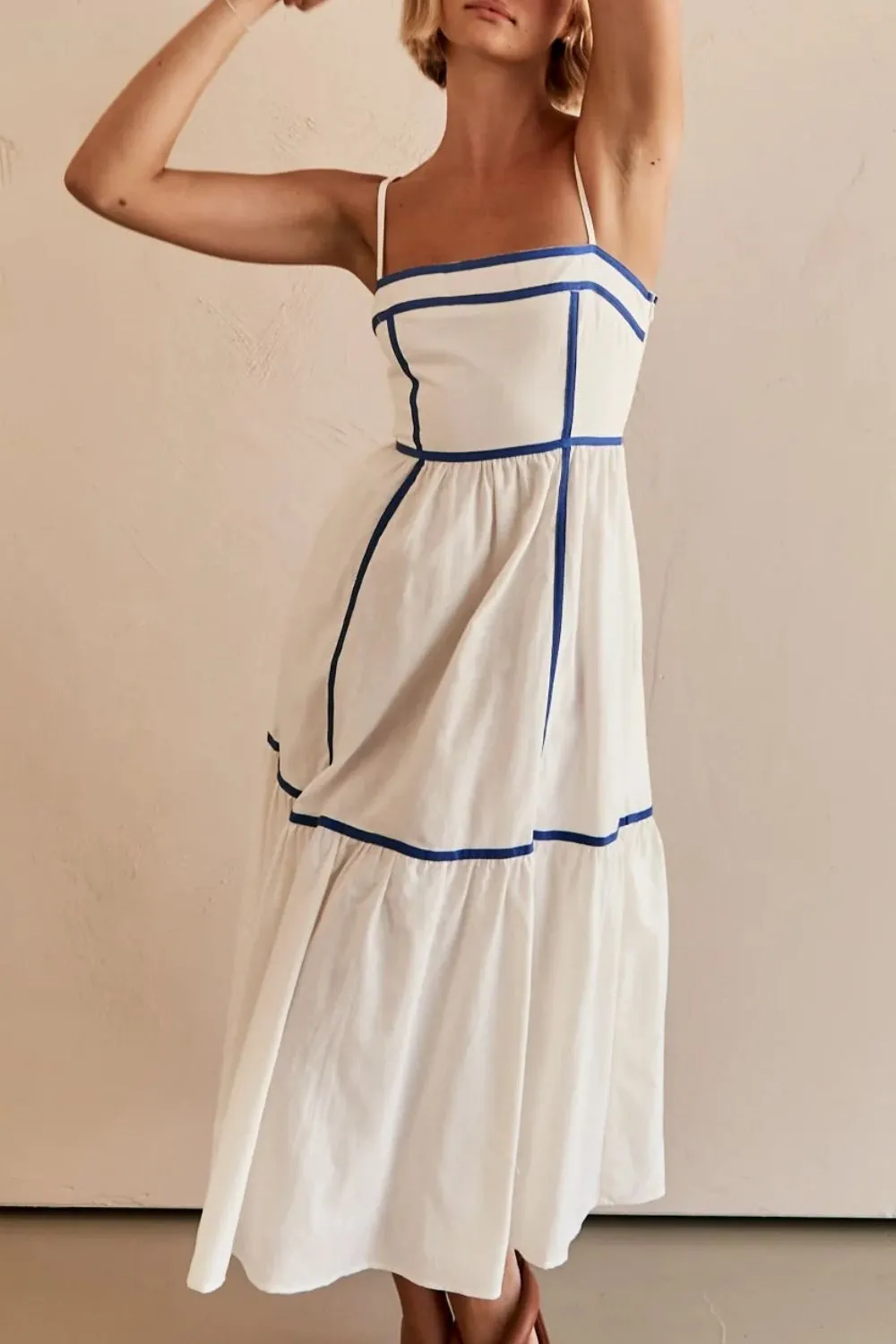 Hazel Blues® |  Contrast Trim Square Neck Midi Cami Dress