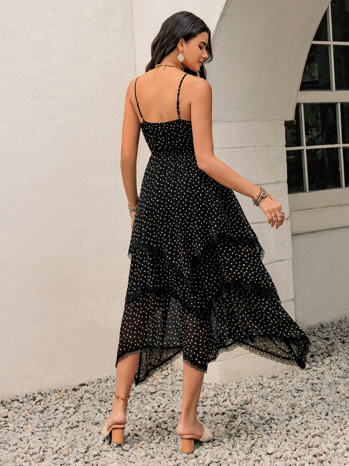Hazel Blues® |  Lace Detail Layered Printed Midi Cami Dress