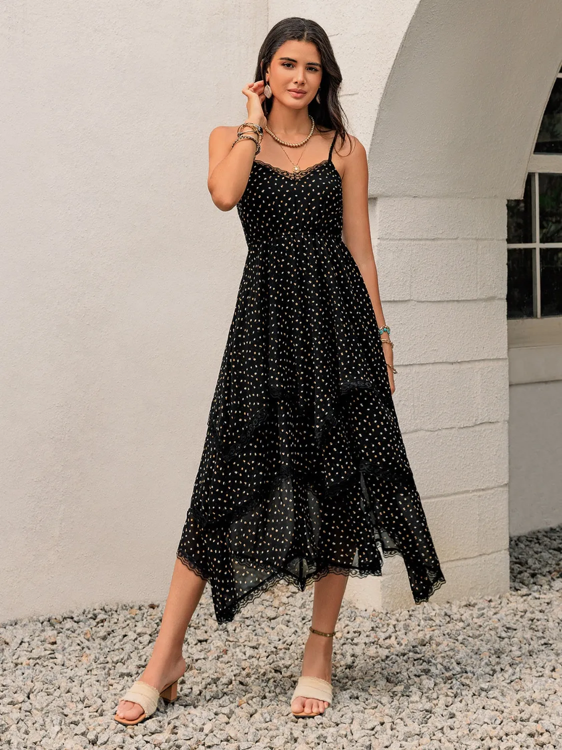 Hazel Blues® |  Lace Detail Layered Printed Midi Cami Dress