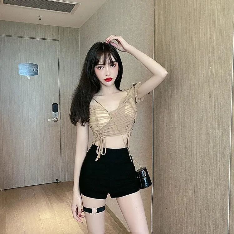 High Waist Shorts Elastic Hip Hollow Buckle High-cut