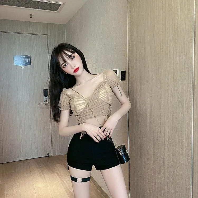 High Waist Shorts Elastic Hip Hollow Buckle High-cut