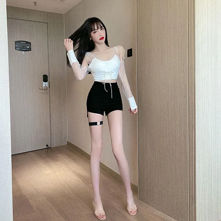 High Waist Shorts Elastic Hip Hollow Buckle High-cut