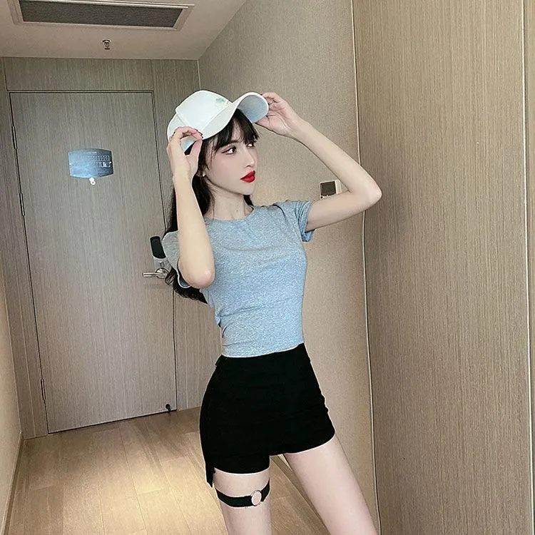 High Waist Shorts Elastic Hip Hollow Buckle High-cut