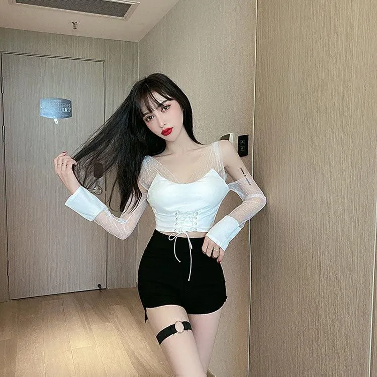 High Waist Shorts Elastic Hip Hollow Buckle High-cut
