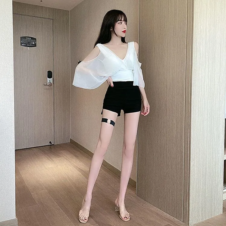 High Waist Shorts Elastic Hip Hollow Buckle High-cut