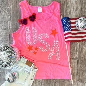 Hot Pink USA Stars Tank