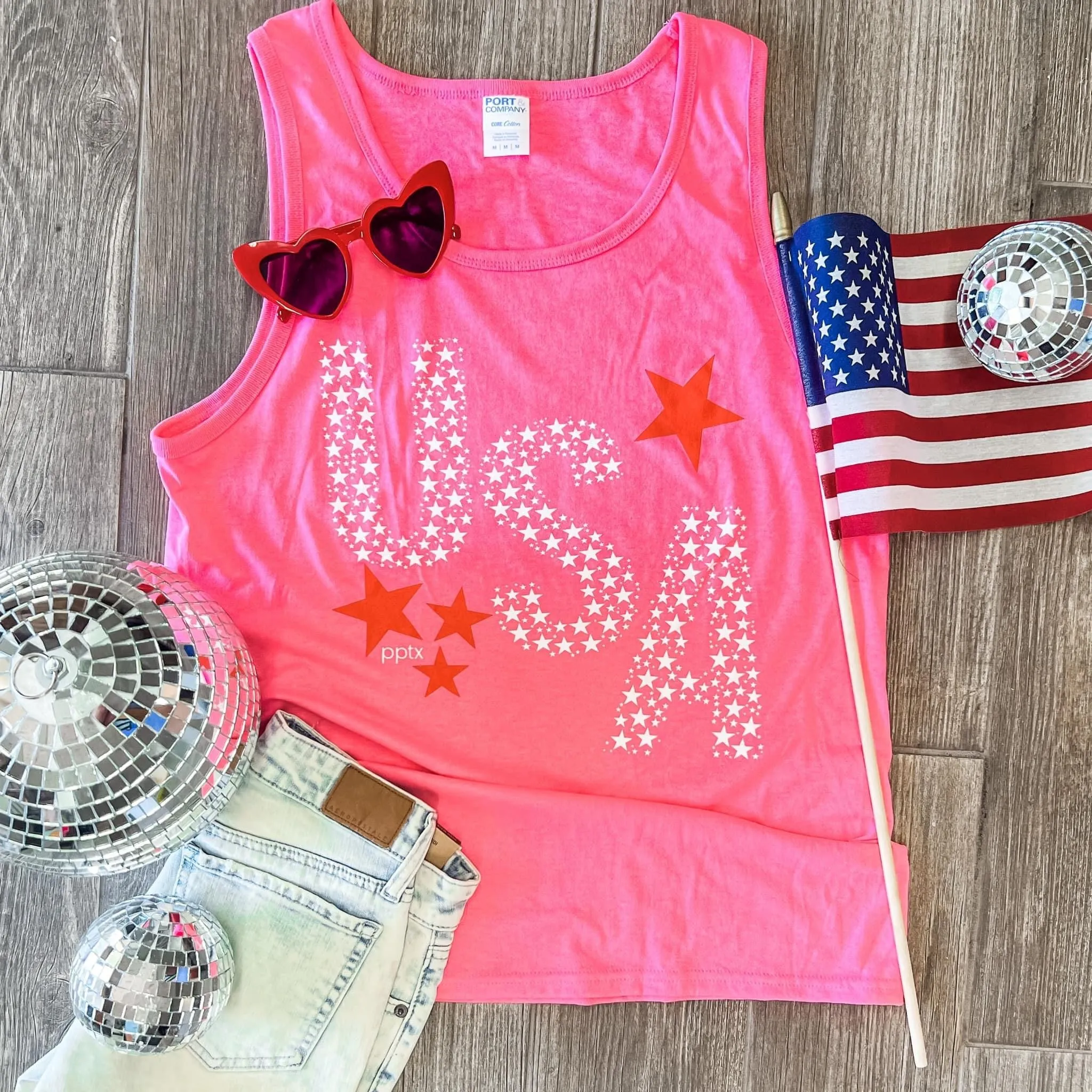 Hot Pink USA Stars Tank