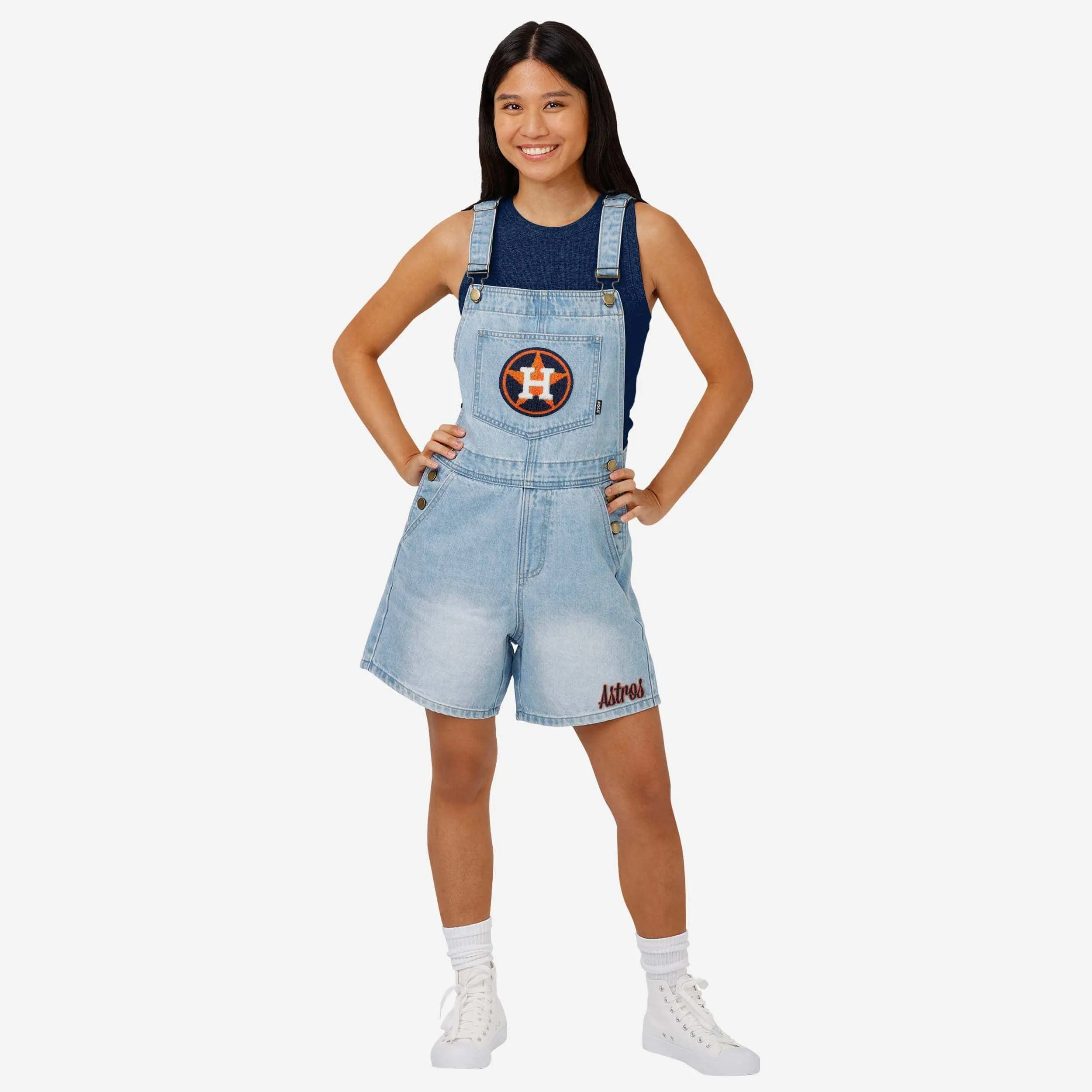 Houston Astros Womens Big Logo Denim Bib Shortalls