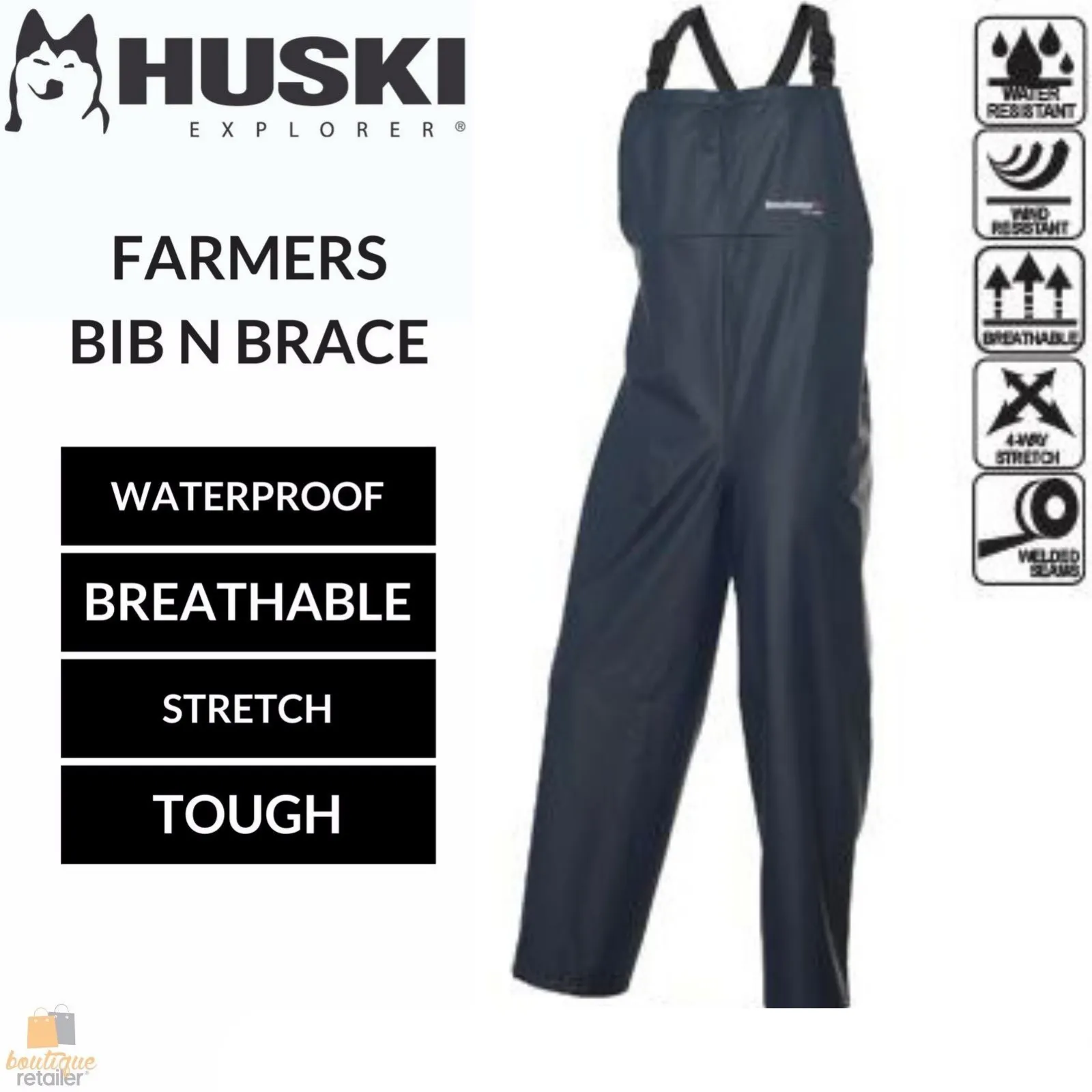 HUSKI Overalls Bib N Brace Waterproof - Navy - Size 3XL