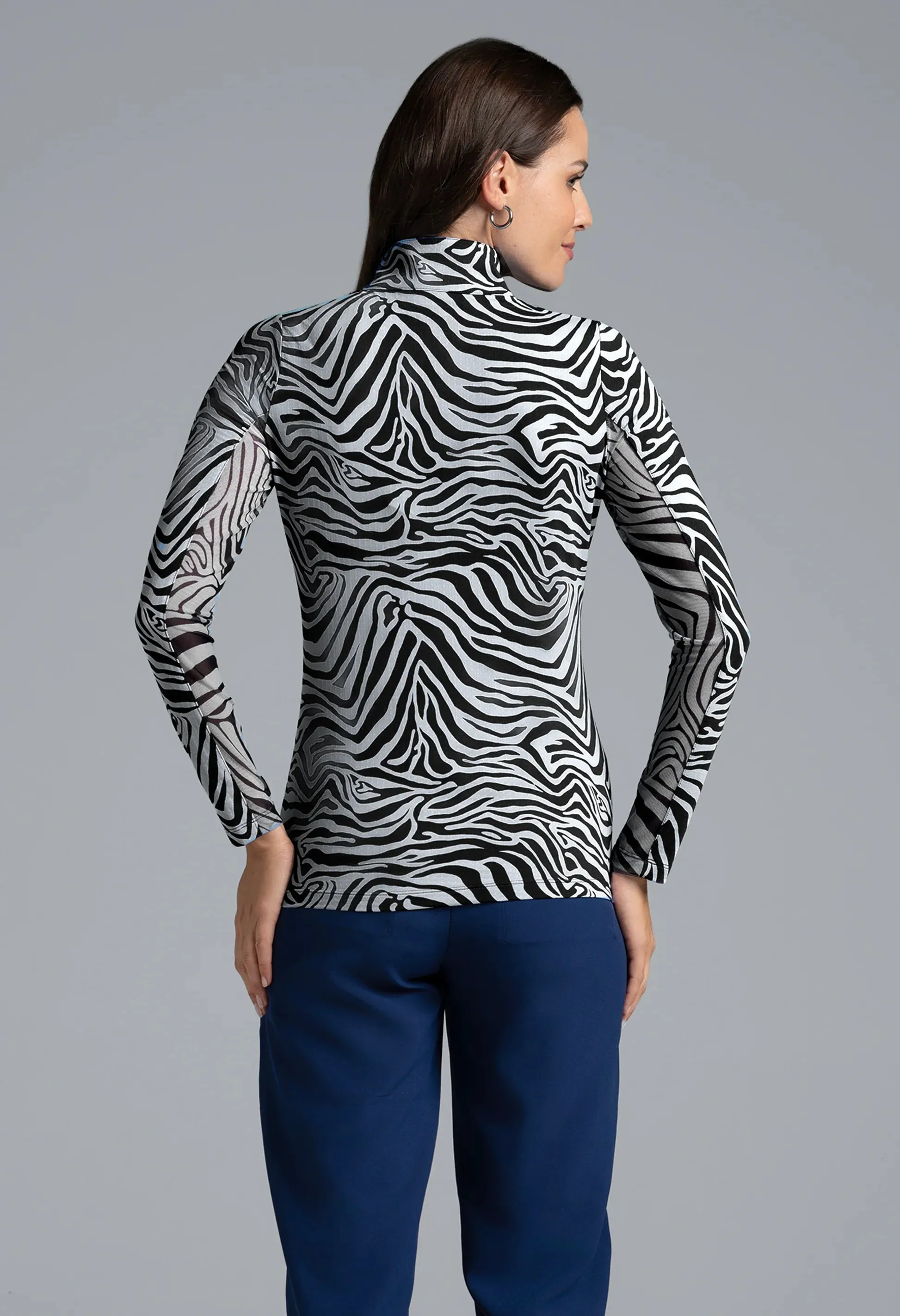 IBKUL Cecilia Pring Long Sleeve Mock Neck Top - Black/White