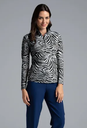 IBKUL Cecilia Pring Long Sleeve Mock Neck Top - Black/White