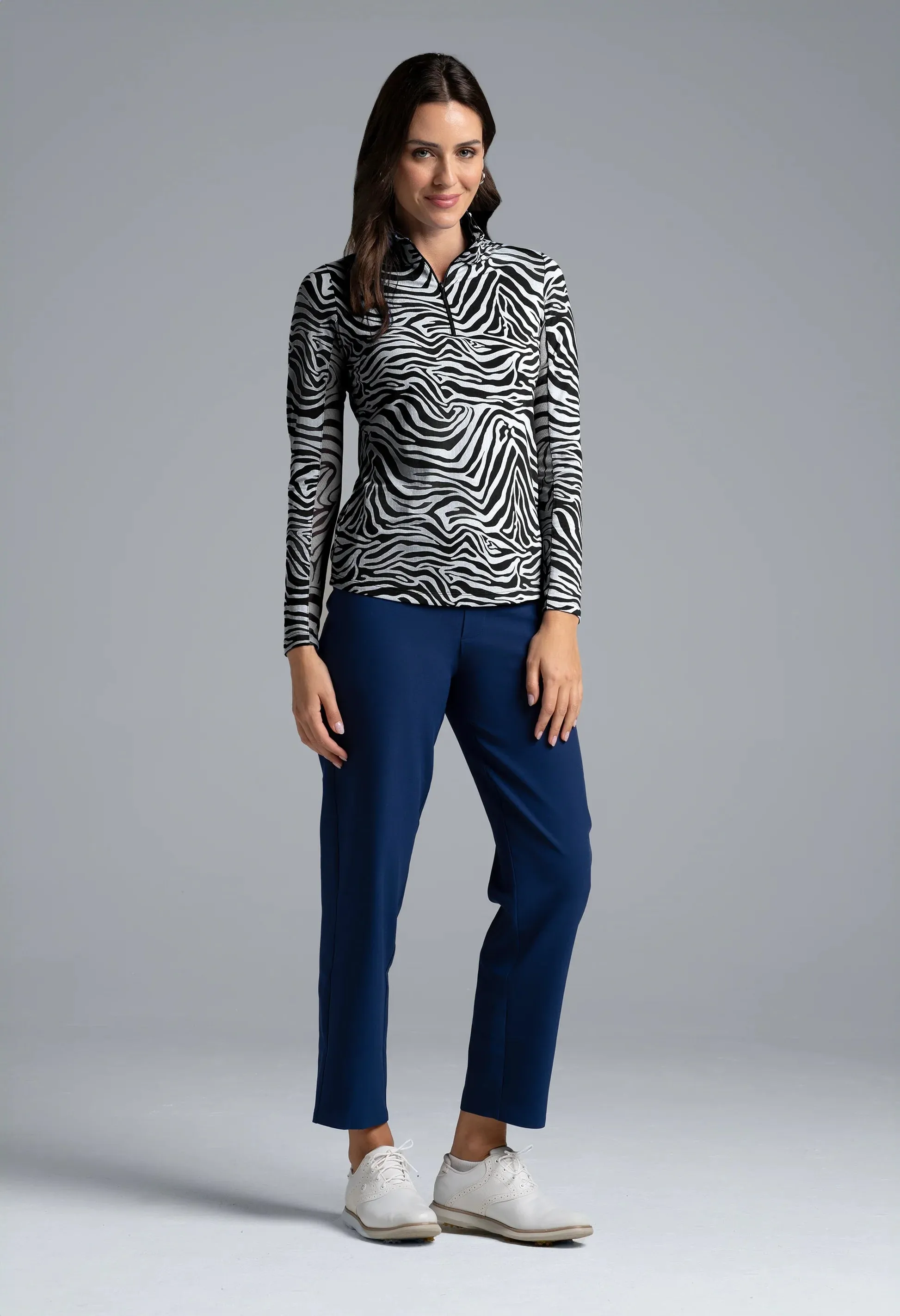IBKUL Cecilia Pring Long Sleeve Mock Neck Top - Black/White