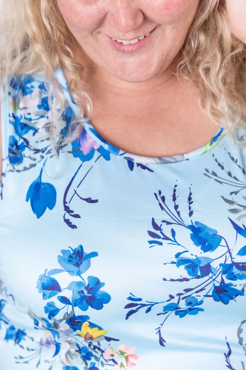 IN STOCK Luxe Crew Tank - Light Blue Floral Bliss