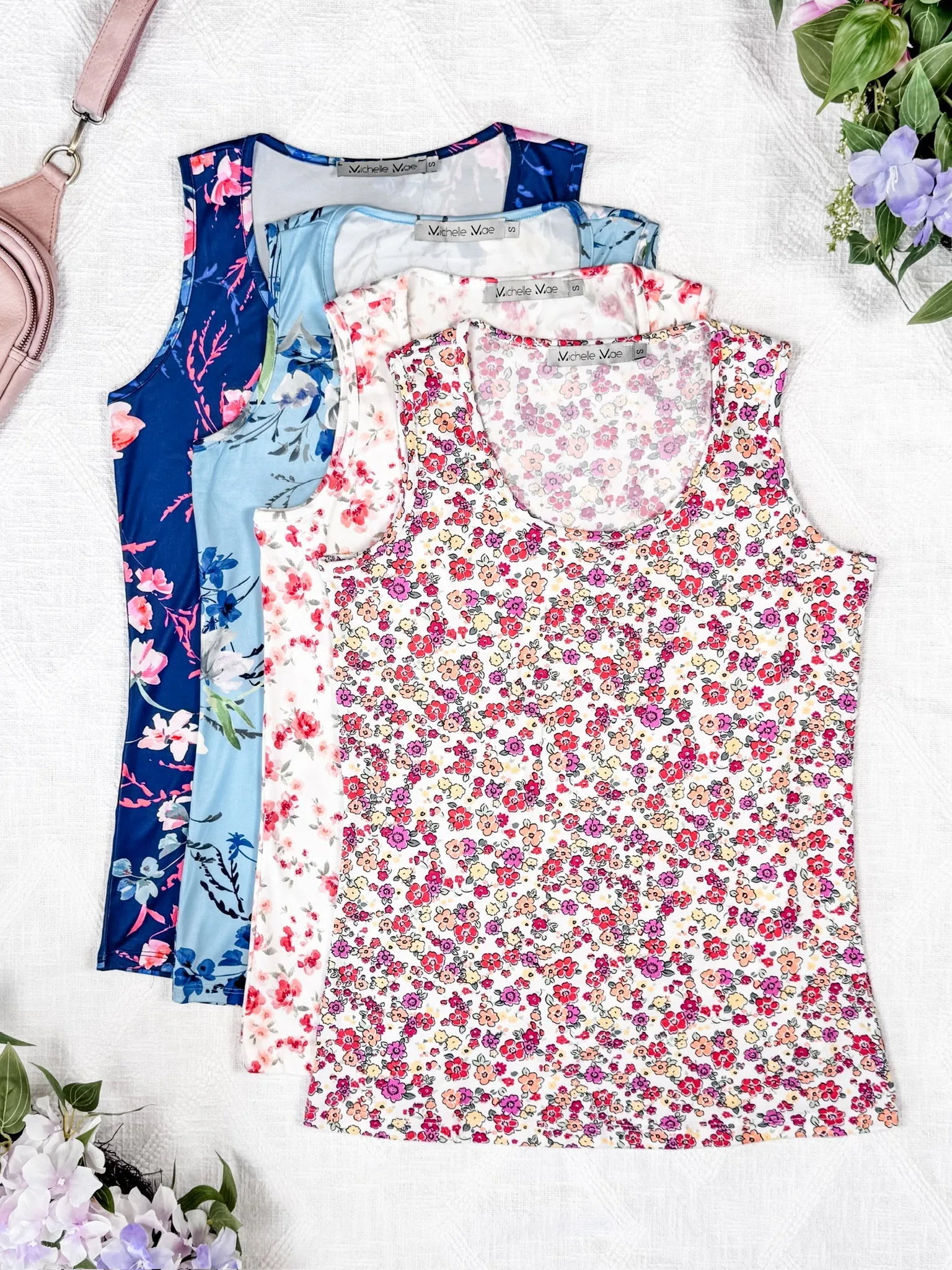 IN STOCK Luxe Crew Tank - Light Blue Floral Bliss