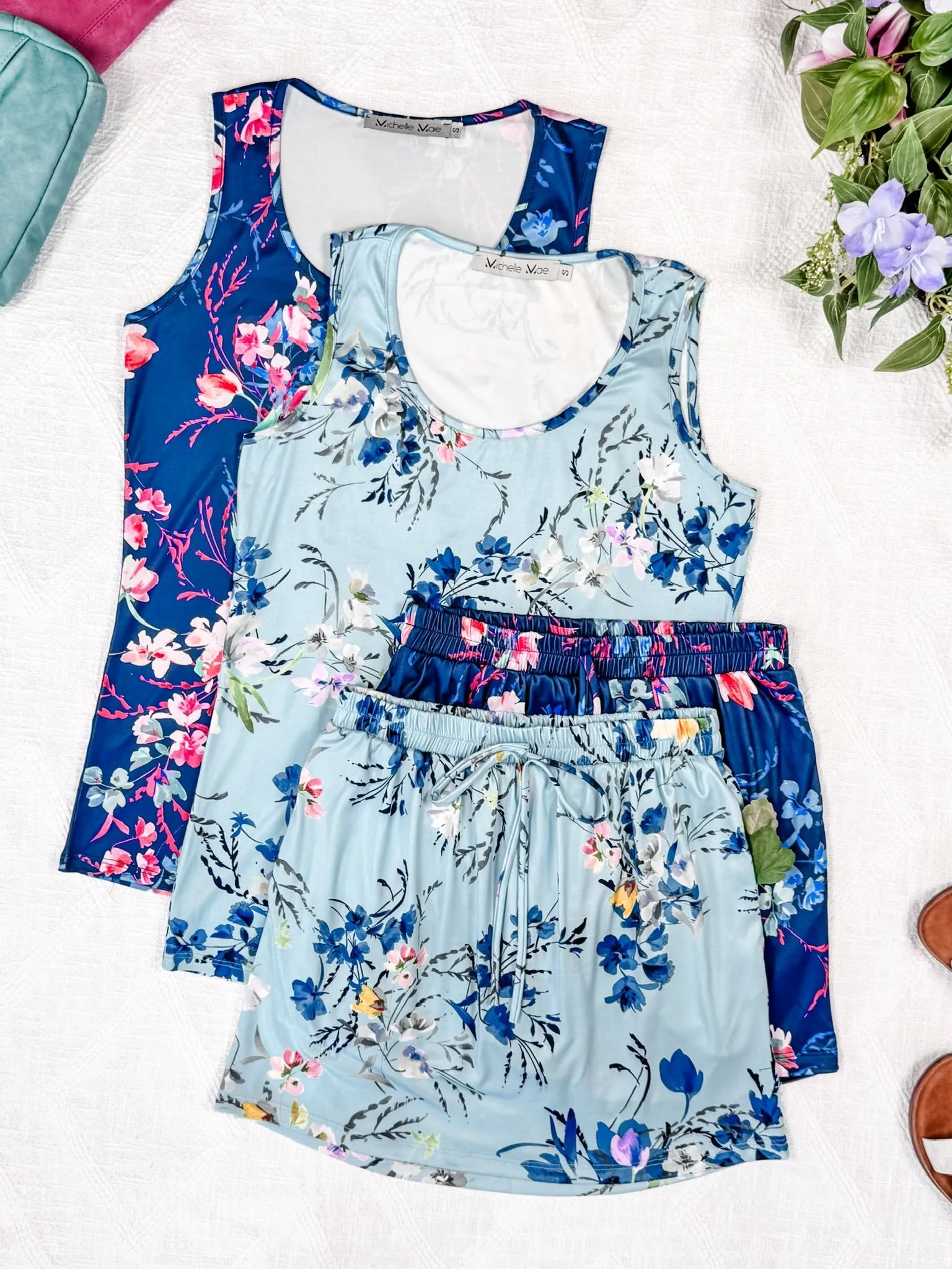 IN STOCK Luxe Crew Tank - Light Blue Floral Bliss