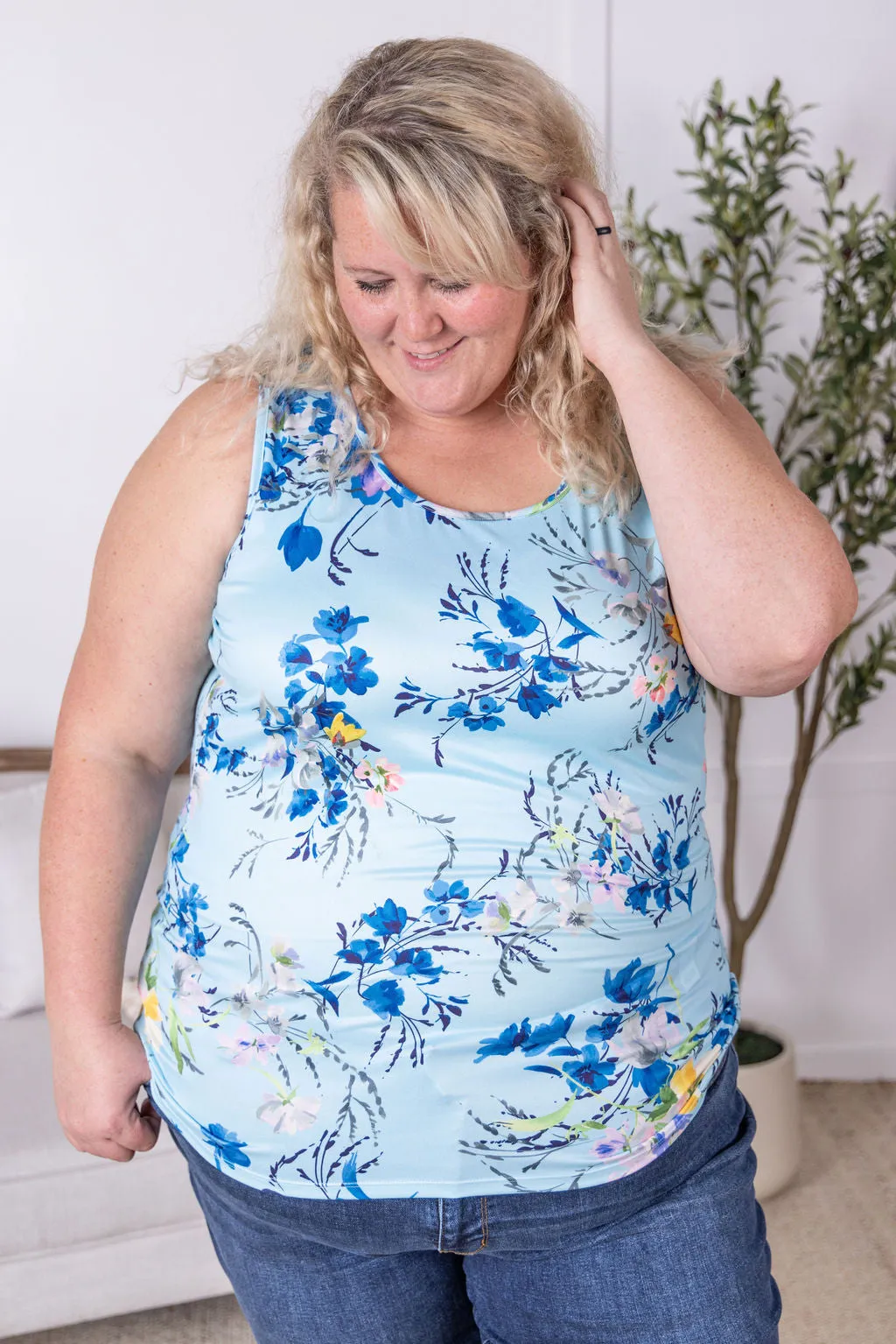 IN STOCK Luxe Crew Tank - Light Blue Floral Bliss