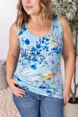 IN STOCK Luxe Crew Tank - Light Blue Floral Bliss
