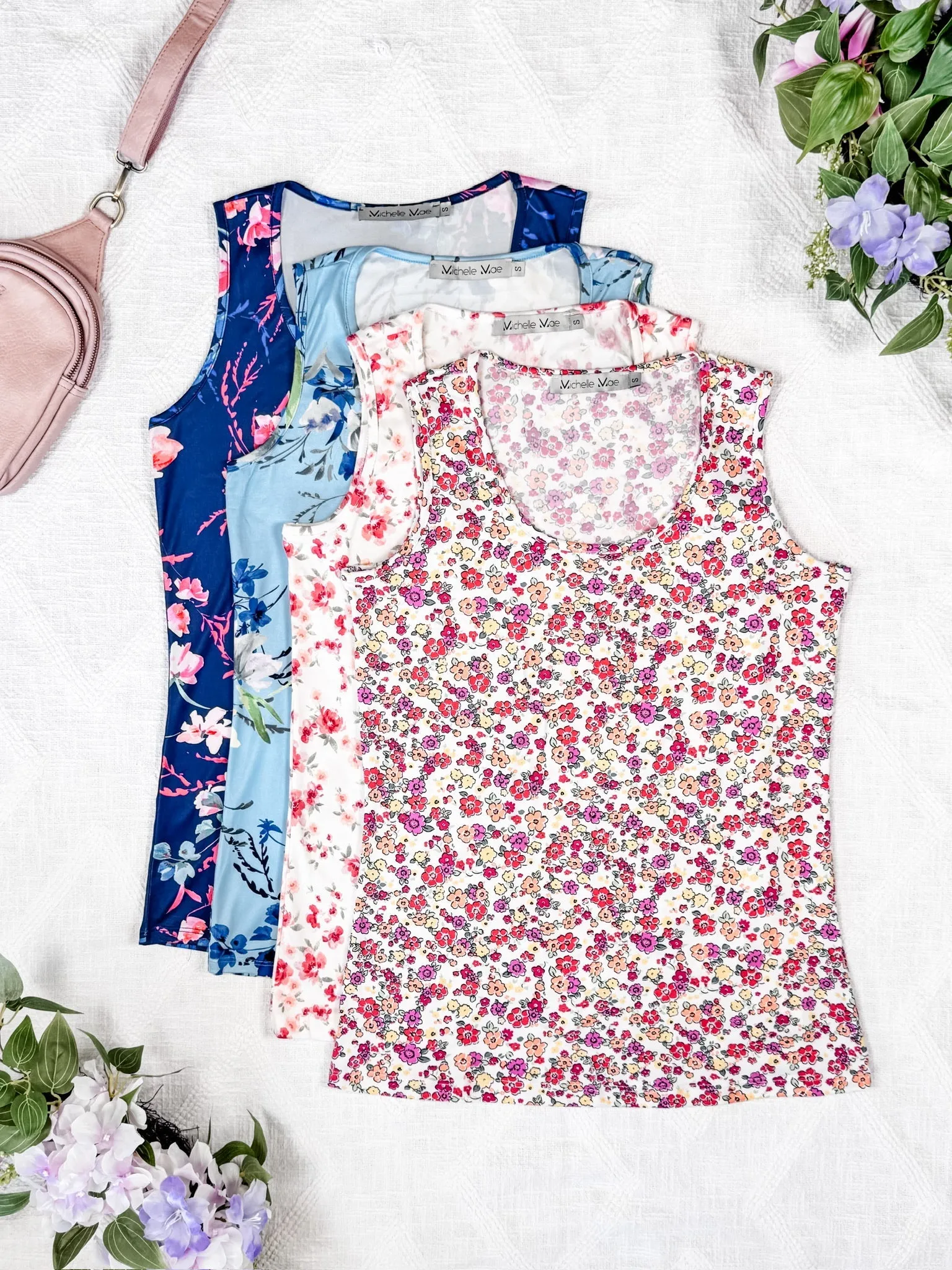 IN STOCK Luxe Crew Tank - Light Blue Floral Bliss