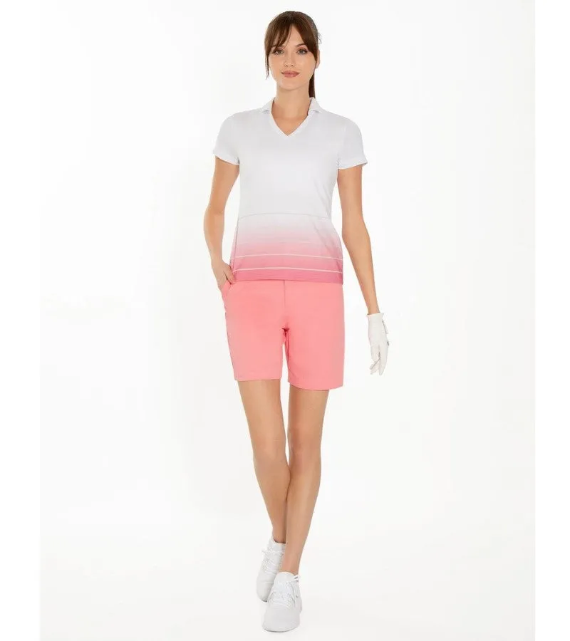Inphorm Plumeria Collared V-Neck Ombre Shirt