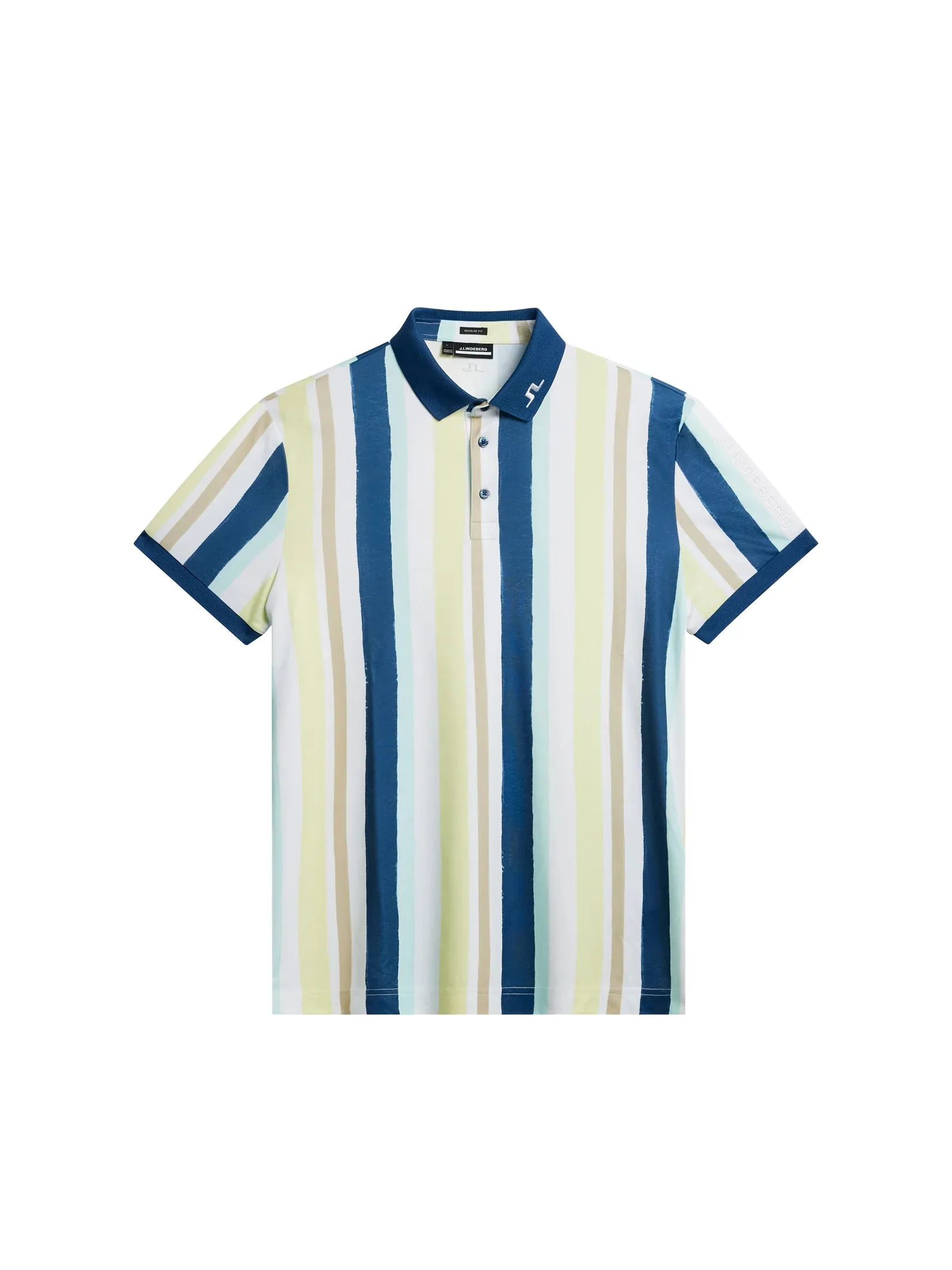 J.Lindeberg Mens Tour Tech Regular Fit Print Polo - PAINTED STRIPE WAX YELLOW
