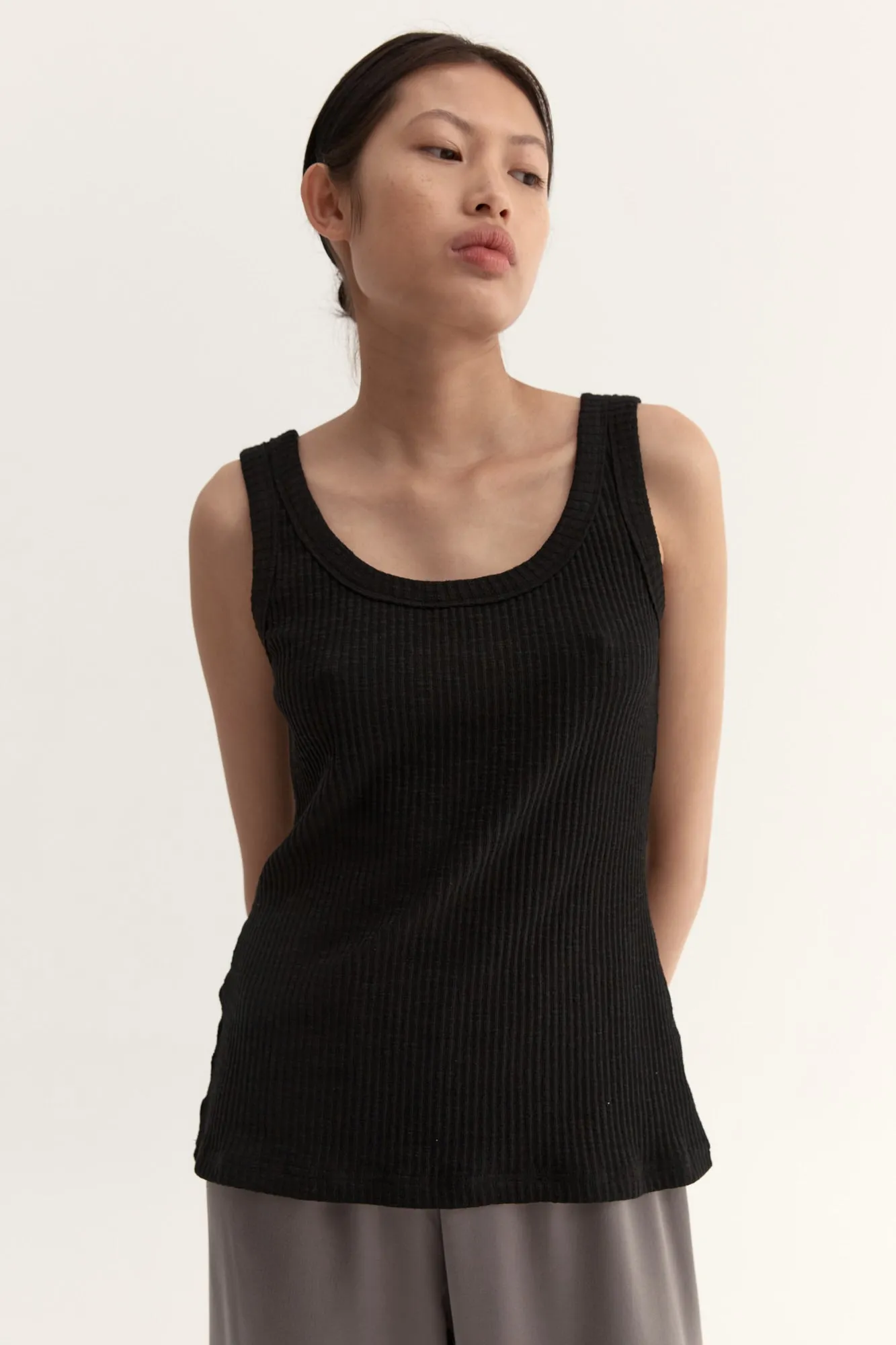 KASUMI KNIT TANK -BLACK