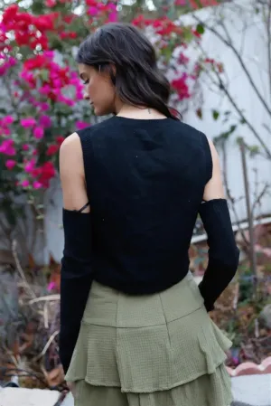 Knit Sleeveless Matching Arm Warmer Details Crop Top