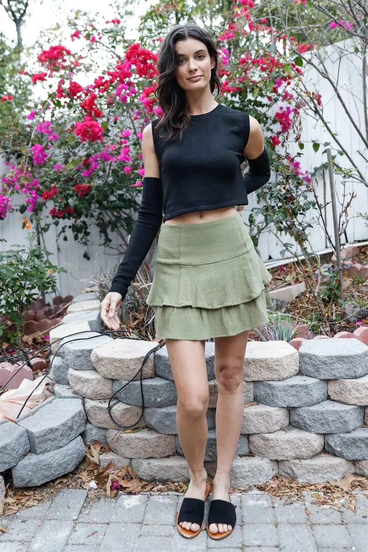Knit Sleeveless Matching Arm Warmer Details Crop Top
