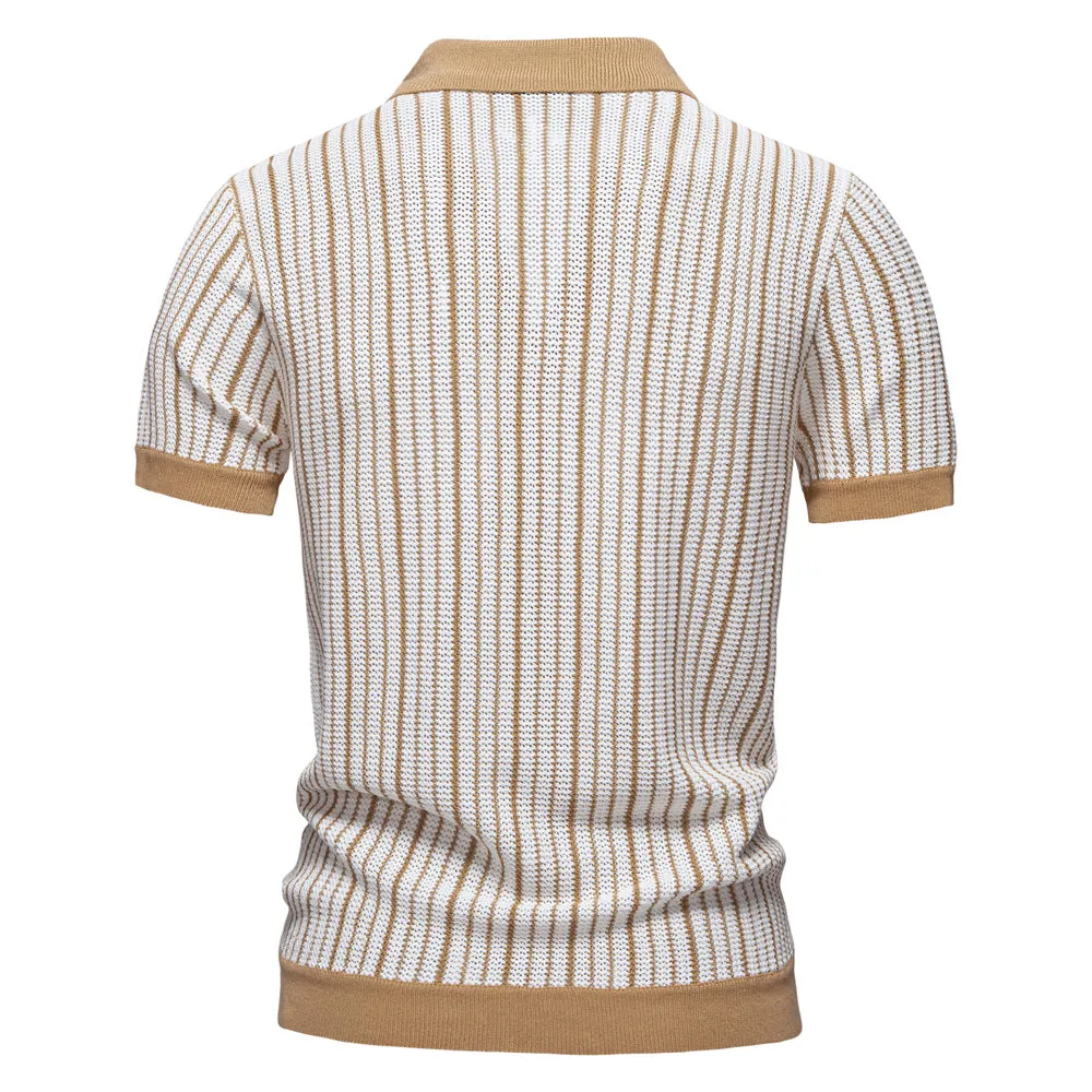 Knitted Mesh Polo Shirt- Khaki