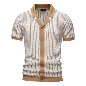 Knitted Mesh Polo Shirt- Khaki