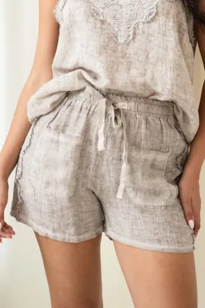 Lace Trim Linen Shorts | Beige