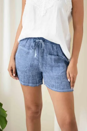 Lace Trim Linen Shorts | Jeans Blue